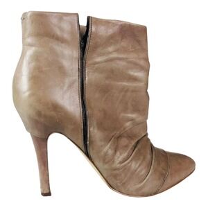 Womens Stiletto Heels Ankle Bootie Pull On Pointed Toe Taupe Leather Size 8